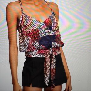 NWOT Ramy Brook Natasha Printed Tie-Front Sleeveless Top Size Large